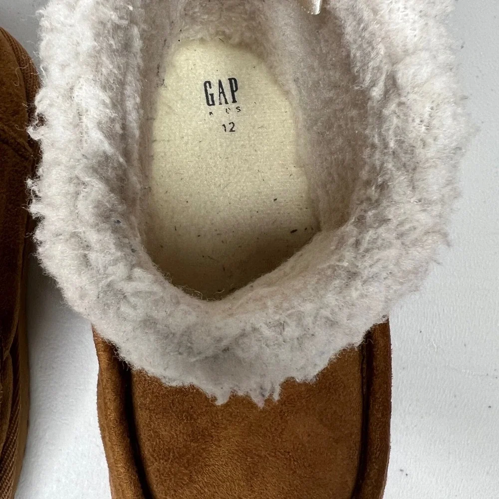 GAP‎ Kids Tan Suede Cozy Booties Sherpa Lined Size 12